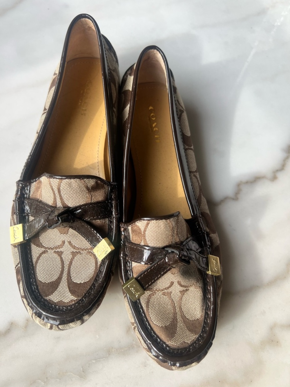 Coach Tan & Dark Brown Signature Canvas Loafers with Patent Trim - Picture 3 of 3